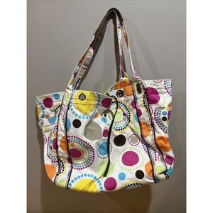 Thirty One Large Canvas Tote Travel Bag Medallion Citrus‎ Circle Dot Weekender